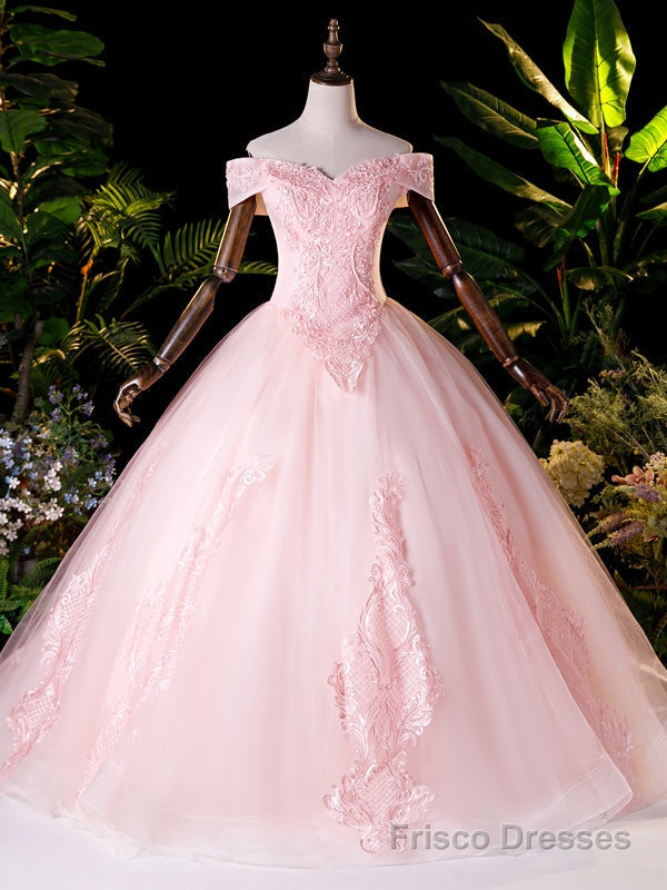 Pink Tulle Appliques Beading Quinceanera Dress
