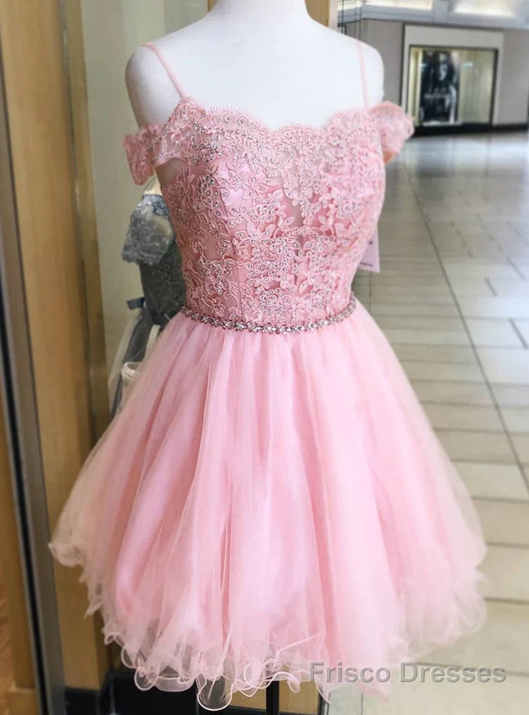 Pink Tulle Appliques Off the Shoulder Homecoming Dress Main image