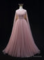 Pink Tulle Backless Beading Prom Dress