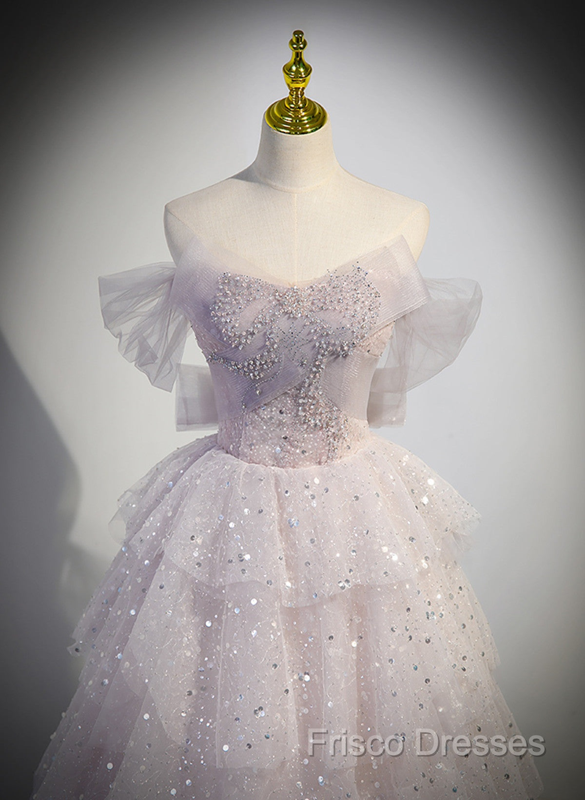 Pink Tulle Ball Gown Layers Long Party Dress, Pink Shiny Tulle Sweet 16 Dress Secondary image