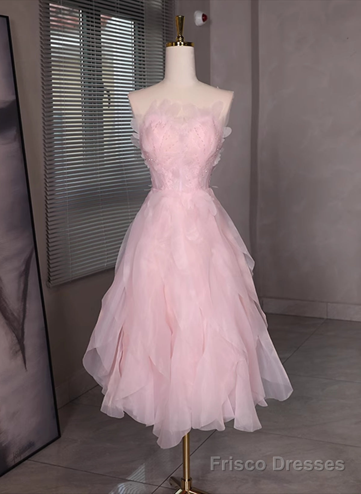 Pink Tulle Beaded Low Back Short Party Dress, Pink Tulle Homecoming Dress Secondary image