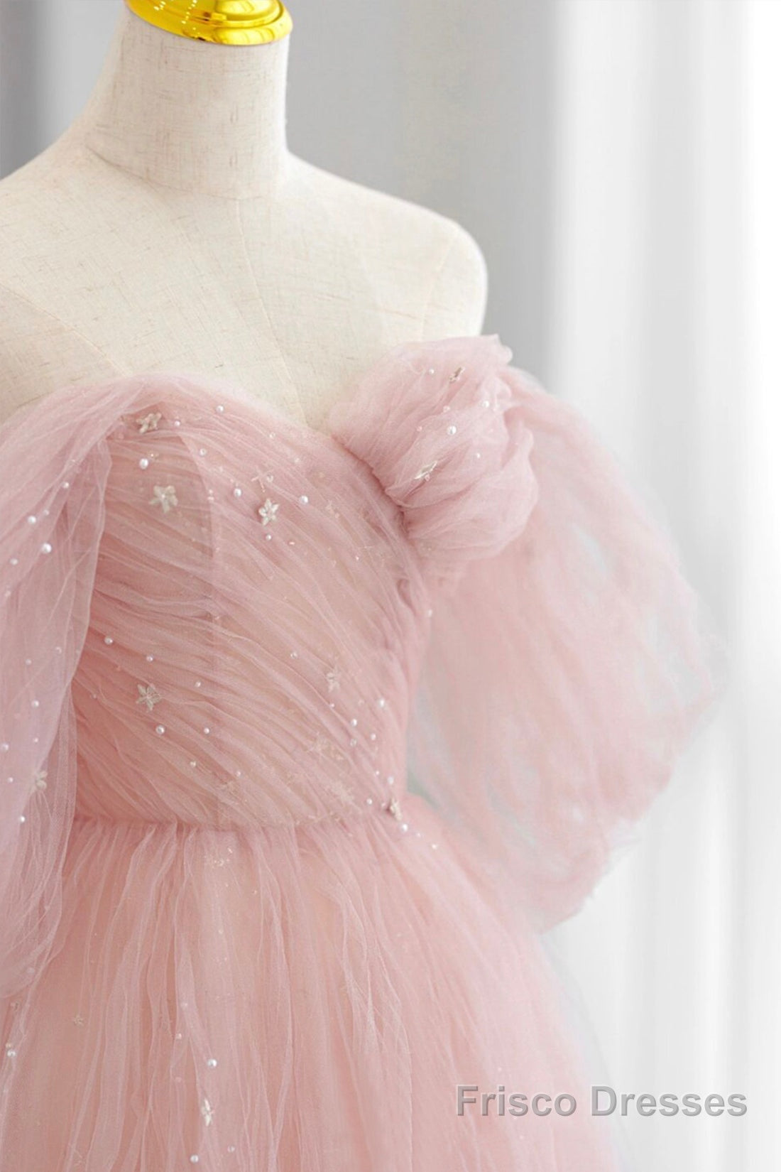 Pink Tulle Floor Length Prom Dress, Cute A-Line Evening Party Dress