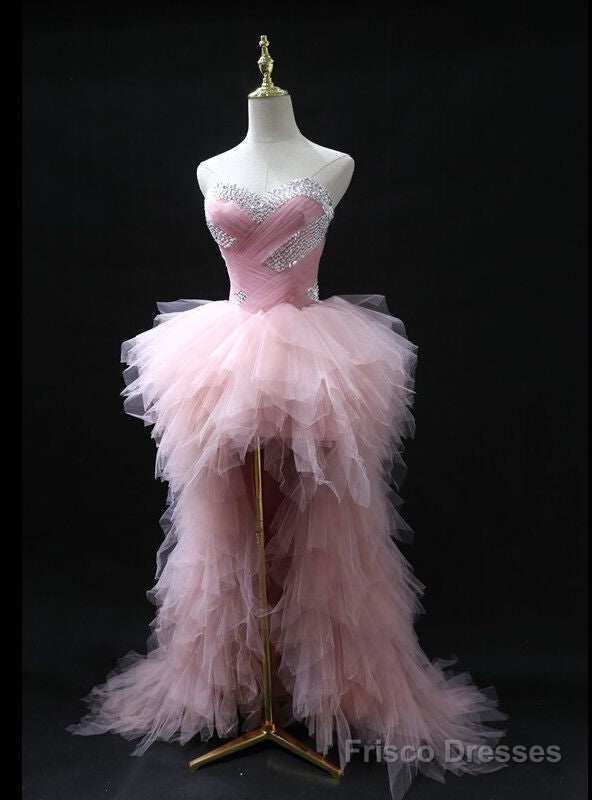 Pink Tulle  Strapless Beading Prom Dress Main image