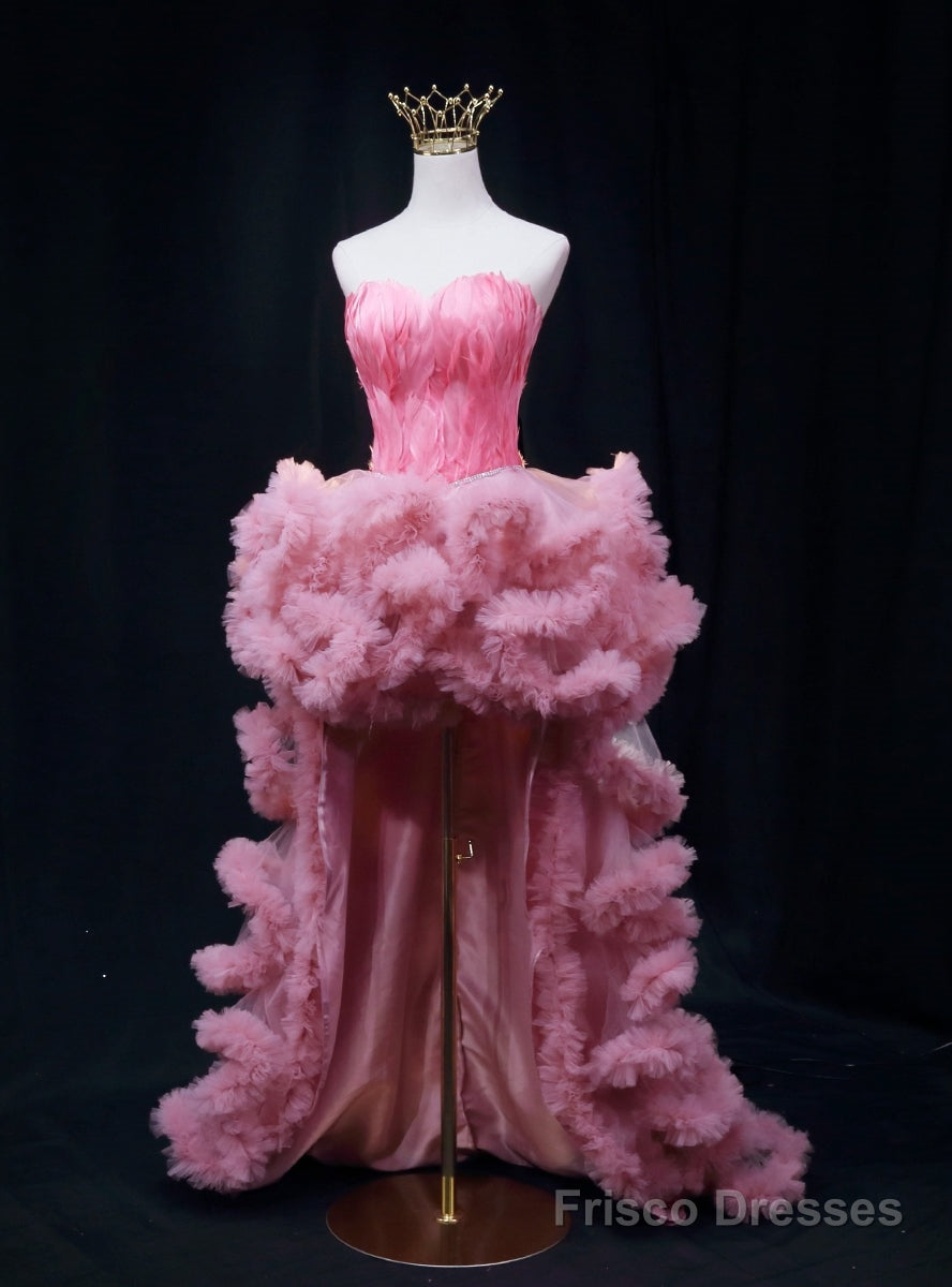 Pink Tulle  Strapless Feather Prom Dress Main image