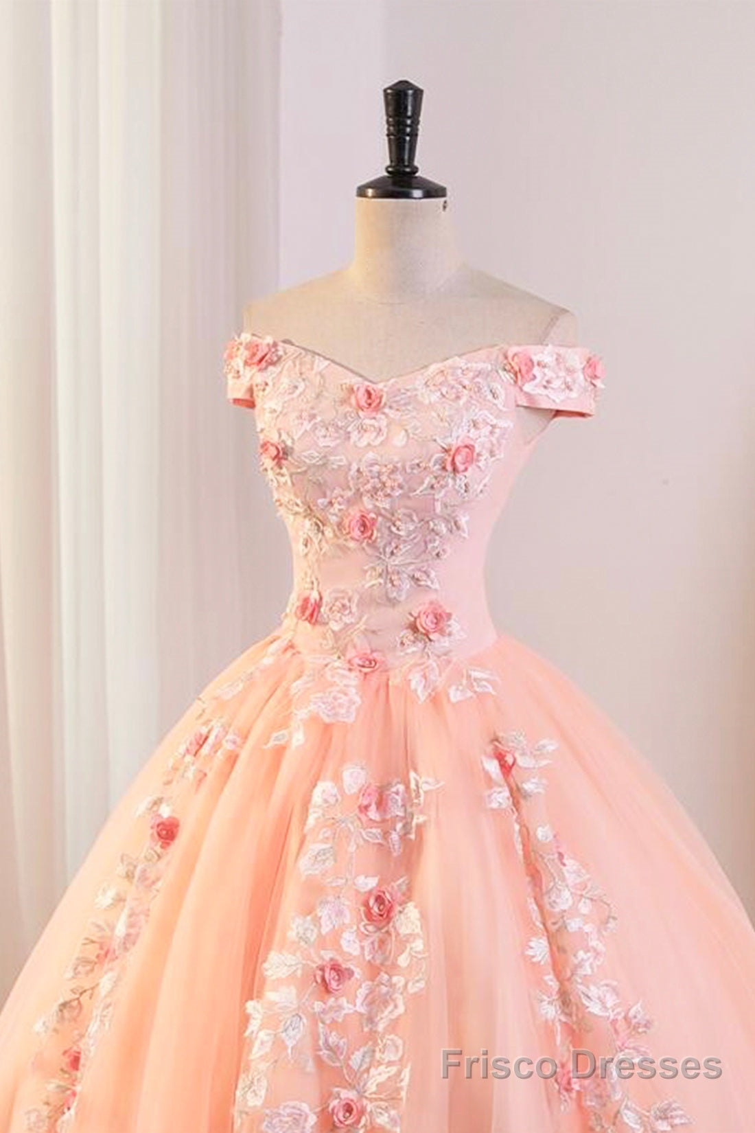Pink Tulle Lace and Flowers Ball Gown Formal Dresses, Pink Long Sweet 16 Dresses Secondary image