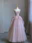 Pink Tulle Lace Long Prom Dress, Pink Evening Dress