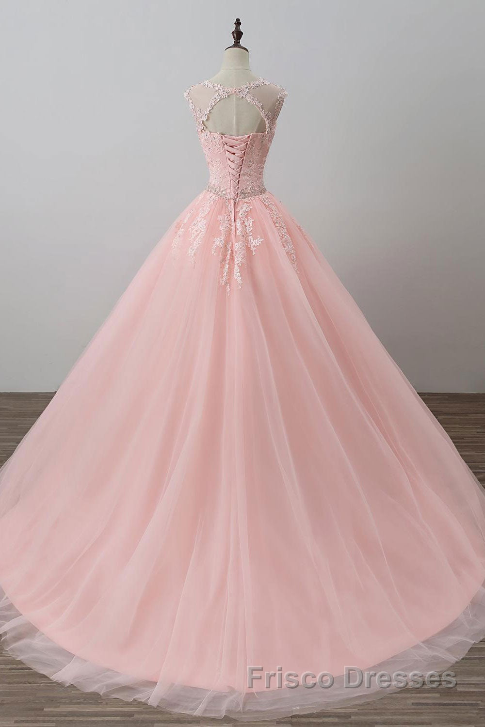 Pink tulle lace long Formal Prom Dresses, pink tulle evening Dresses