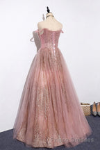 Pink tulle lace long Formal Prom Dresses pink tulle formal Dresses