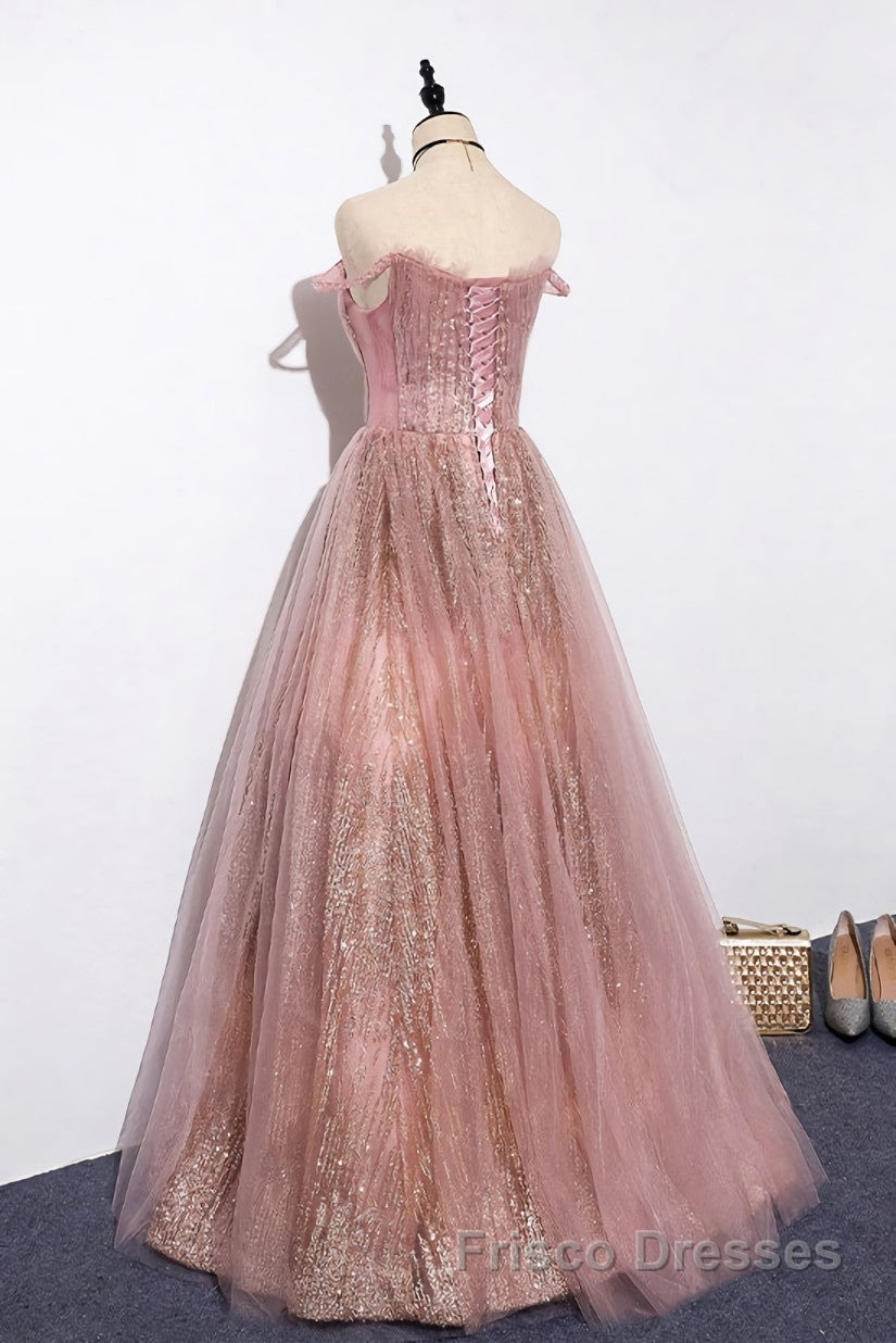 Pink tulle lace long Formal Prom Dresses pink tulle formal Dresses