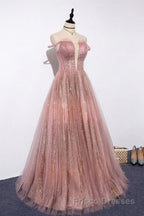 Pink tulle lace long Formal Prom Dresses pink tulle formal Dresses
