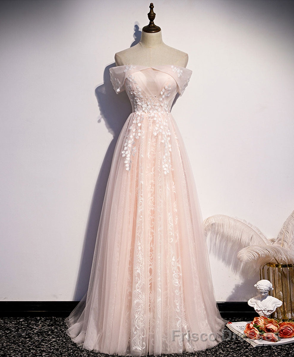 Pink Tulle Lace Long Prom Dress Pink Tulle Lace Formal Dress Main image