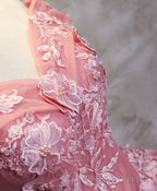 Pink Tulle Lace Off Shoulder Long Prom Dress Pink Tulle Evening Dress