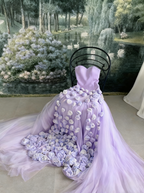 Charming Pink Strapless High Slit Flower Prom Dress