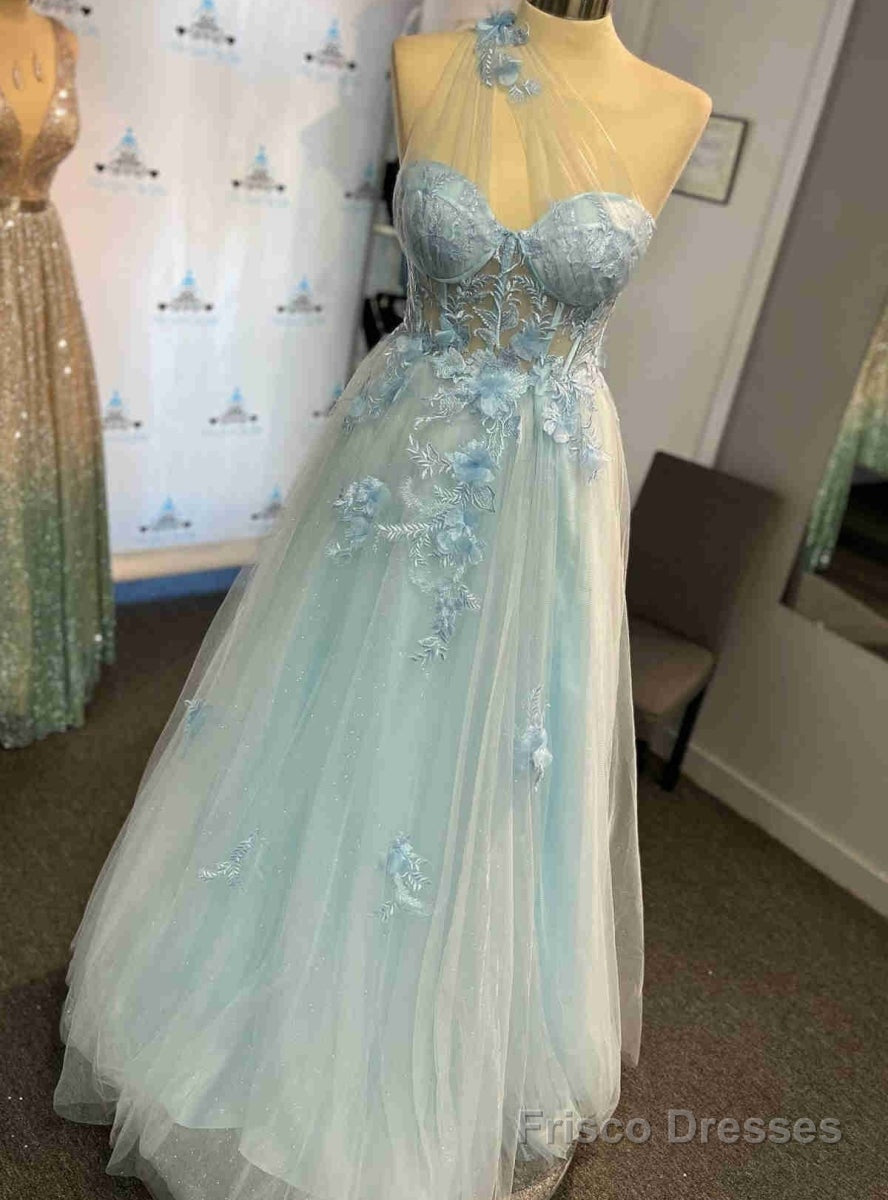 Pink Tulle One Shoulder Appliques Prom Dress