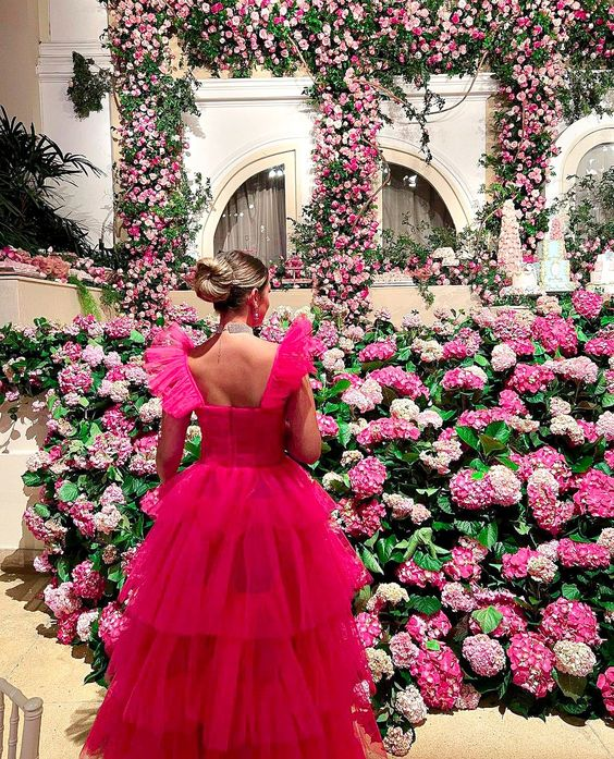Pink Tulle Prom Dresses Long Evening Dress