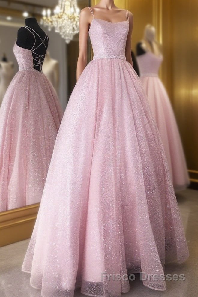 Pink tulle sequin long Formal Prom Dresses pink tulle formal Dresses Main image