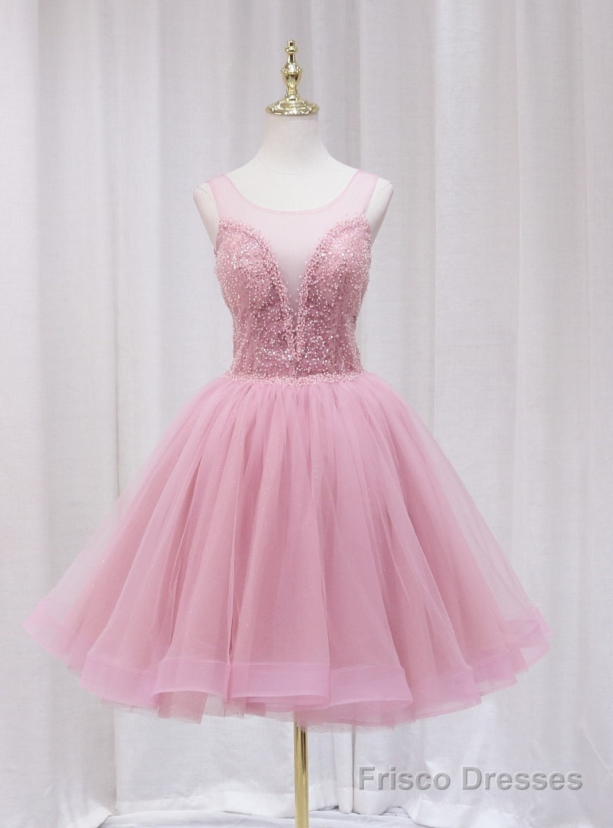Pink Tulle Sequins Beading Homecoming Dress Main image