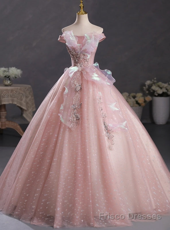 Pink Tulle Sequins Beading Quinceanera Dress Main image