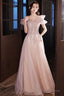 Pink Tulle Sequins Long Prom Dresses, Lovely A-Line Evening Graduation Dresses