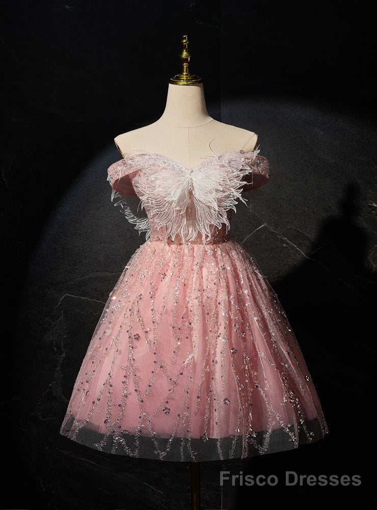 Pink Tulle Sequins Short Homecoming Dress Main image