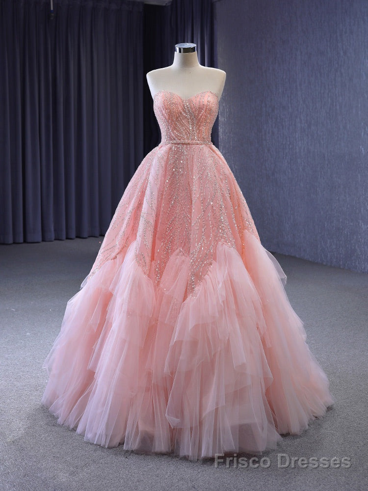 Pink Tulle Sequins Sweetheart Prom Dress Main image
