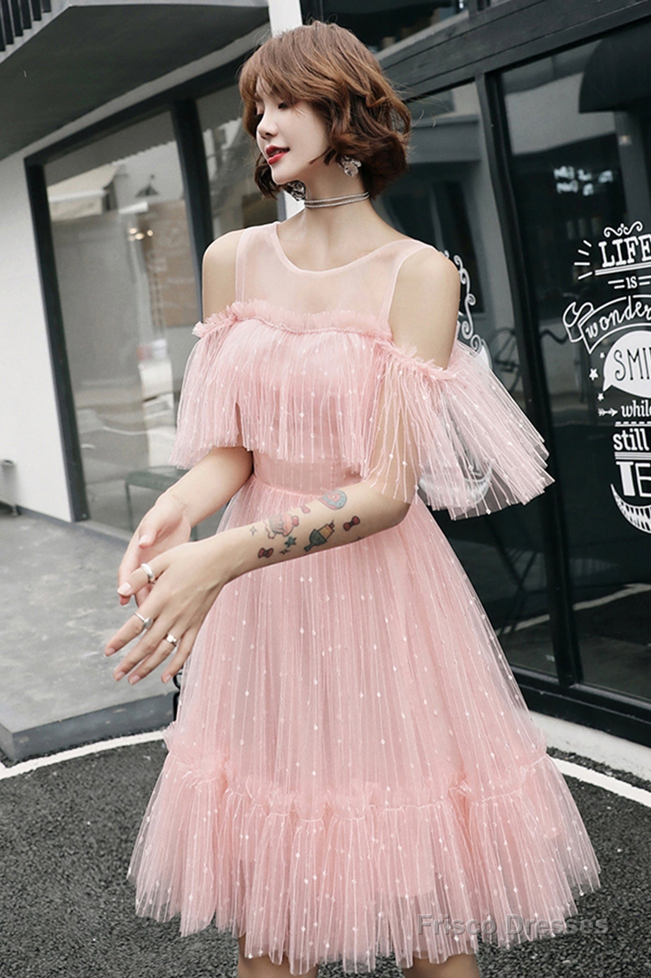 Pink Tulle Short Prom Dress, A-Line Party Dress Main image