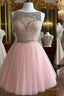 Pink Tulle Short Formal Prom Dress For Teens, Pink Homecoming Dress