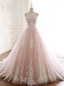 Pink Tulle Spaghetti Straps Backless Wedding Dress With Beading
