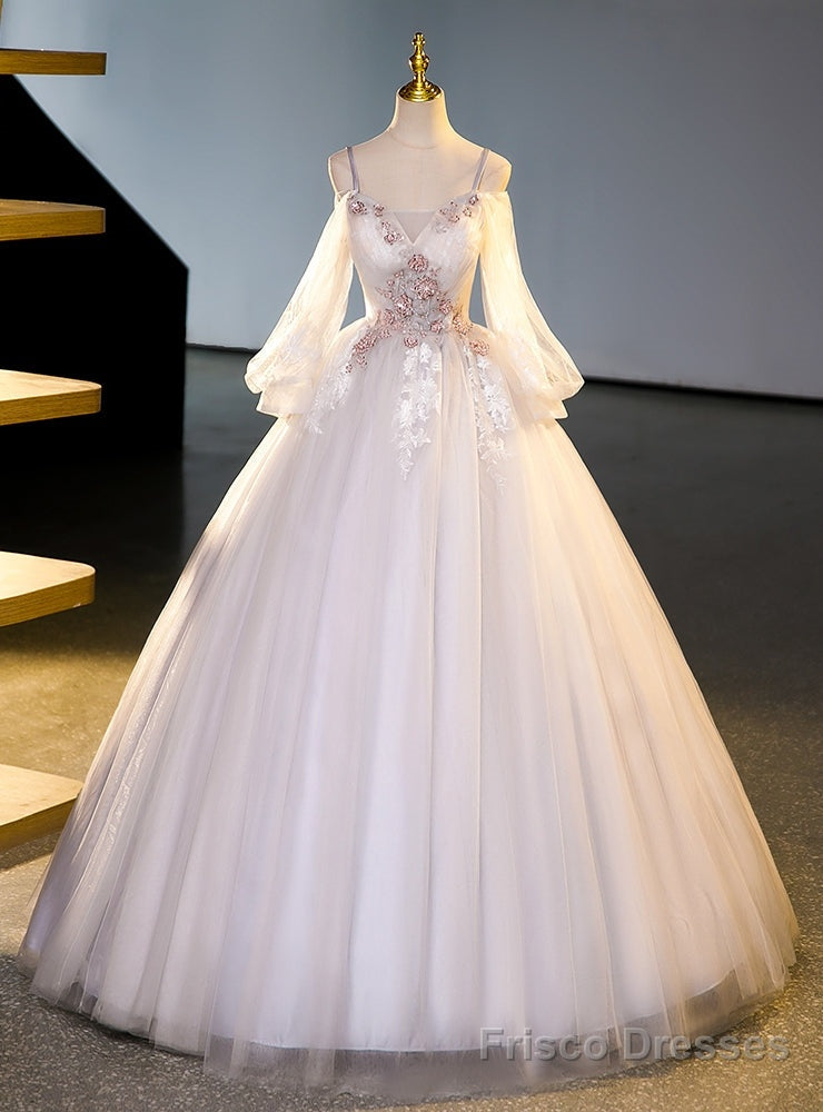 Pink Tulle Spaghetti Straps Long Sleeve Beading Quinceanera Dress Main image