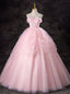 Pink Tulle Strapless Pleats Princess Quinceanera Dress