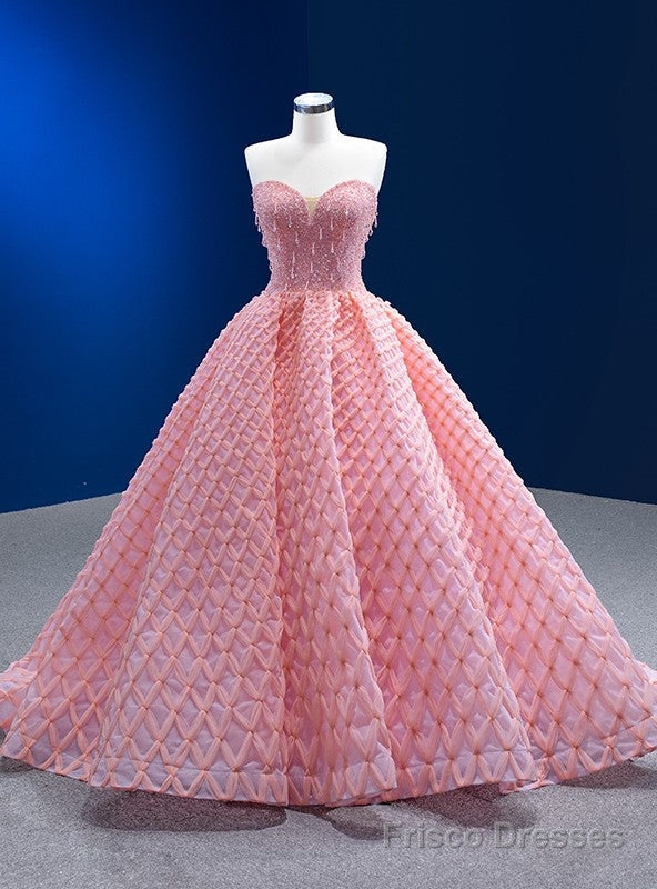 Pink Tulle Sweetheart Beading Crystal Prom Dress Main image
