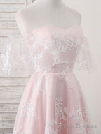 Pink Tulle Sweetheart Lace Short Prom Dress, Pink Homecoming Dress
