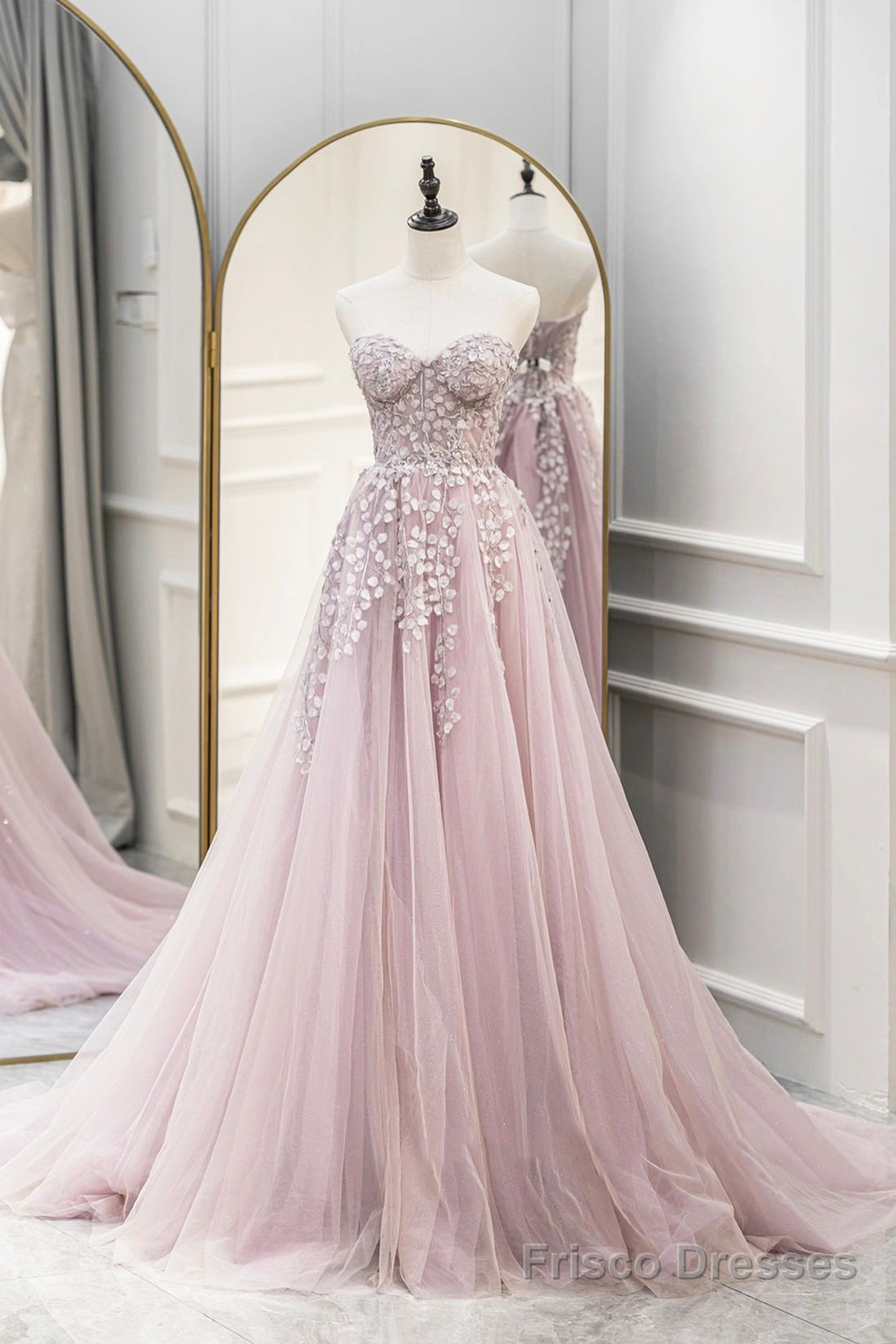 Pink Tulle Sweetheart Long Party Dress, A-Line Prom Dress Main image