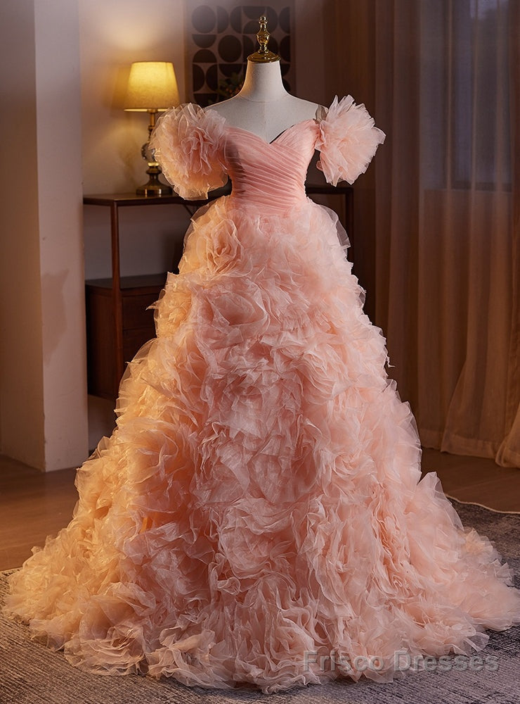 Pink Tulle Tiers Off the Shoulder Prom Dress Main image