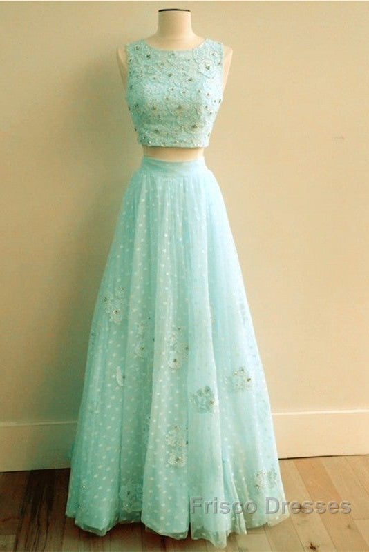 Pink Tulle Two Piece Formal Prom Dress Lace Crop Secondary image
