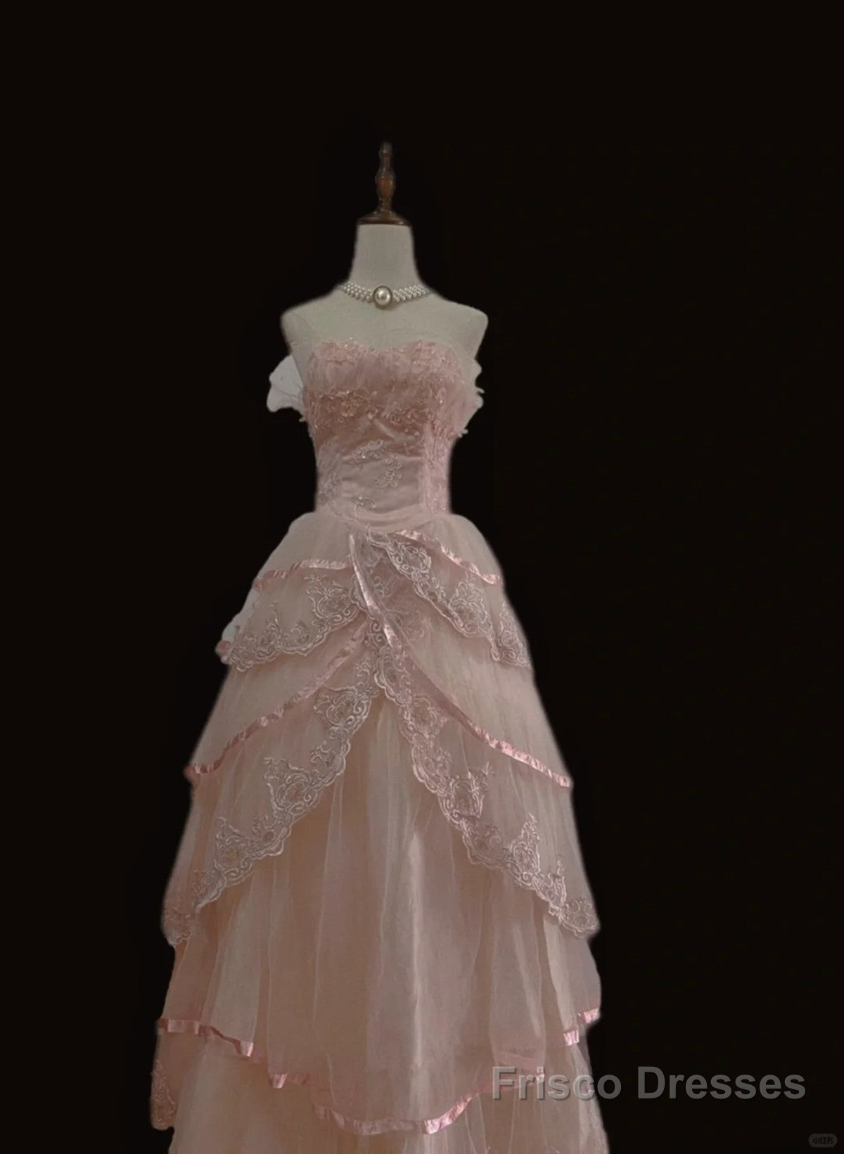 Pink Tulle with Lace Princess Formal Dress, Cute Pink Tulle Prom Dress Main image