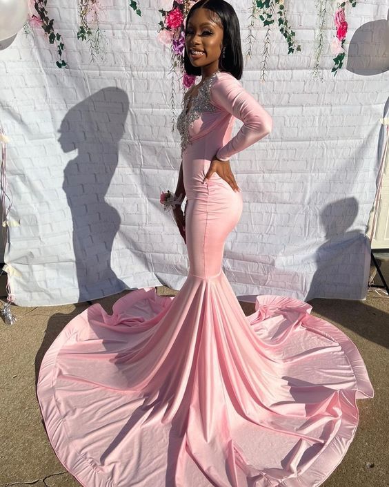Pink Unique Long Prom Dress Mermaid Party Dress Secondary image