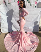Pink Unique Long Prom Dress Mermaid Party Dress