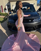 Pink Unique Long Prom Dress Mermaid Party Dress