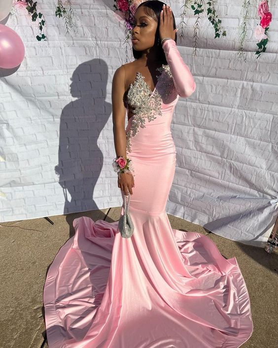 Pink Unique Long Prom Dress Mermaid Party Dress Main image