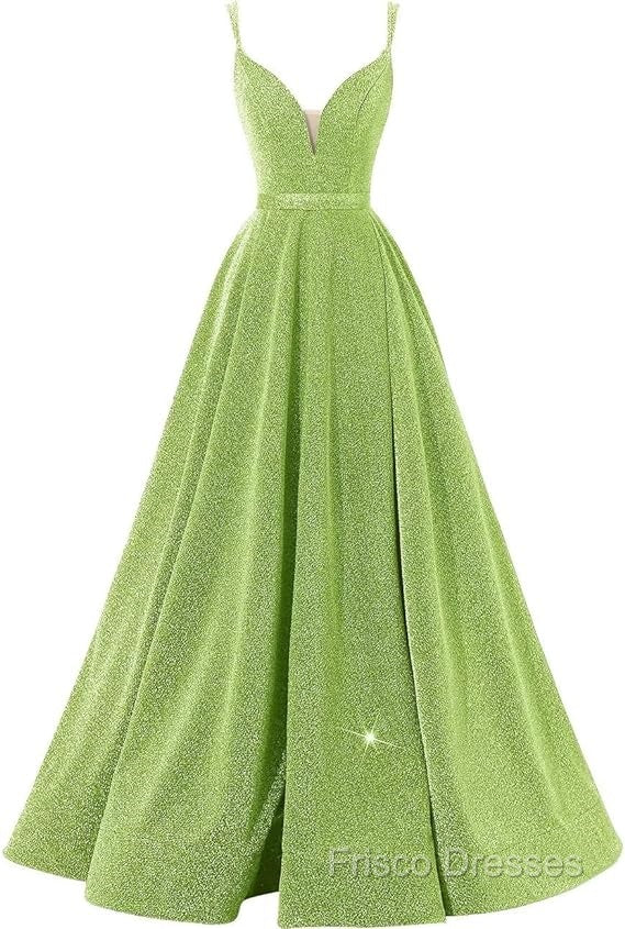Pink V Neck Sequin A Line Formal Prom Dress With Slit Secondary image