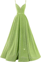 Pink V Neck Sequin A Line Formal Prom Dress With Slit