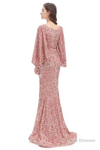 V-Neck Sequins Mermaid Prom Dresses with Sleeves