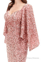 V-Neck Sequins Mermaid Prom Dresses with Sleeves