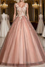 Pink v neck tulle lace long Formal Prom Dresses pink tulle formal Dresses