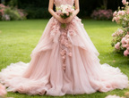 Pink Vintage A-Line Sweetheart Lace Tulle Long Evening Gown Applique Wedding Dress