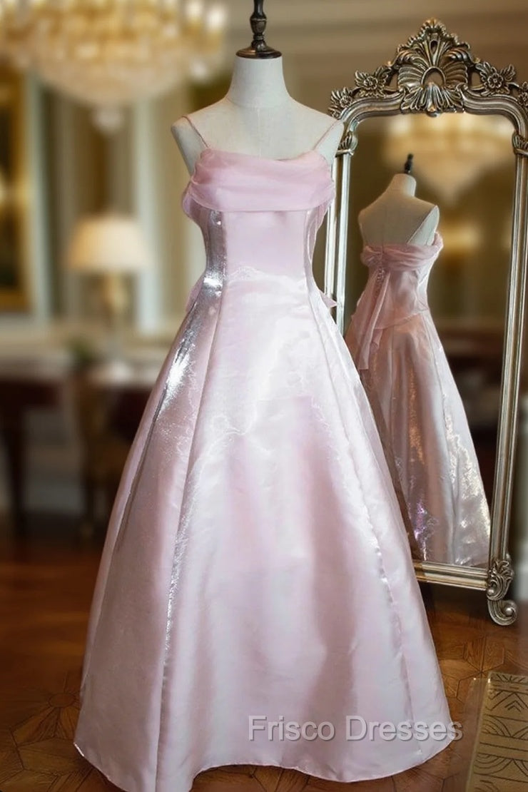 Pink Vintage Shimmering Satin Spaghetti Straps Gown Princess Dress Main image