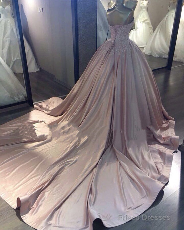 Pink Wedding Dresses Taffeta Ball Gowns Lace Appliques Sweetheart Secondary image