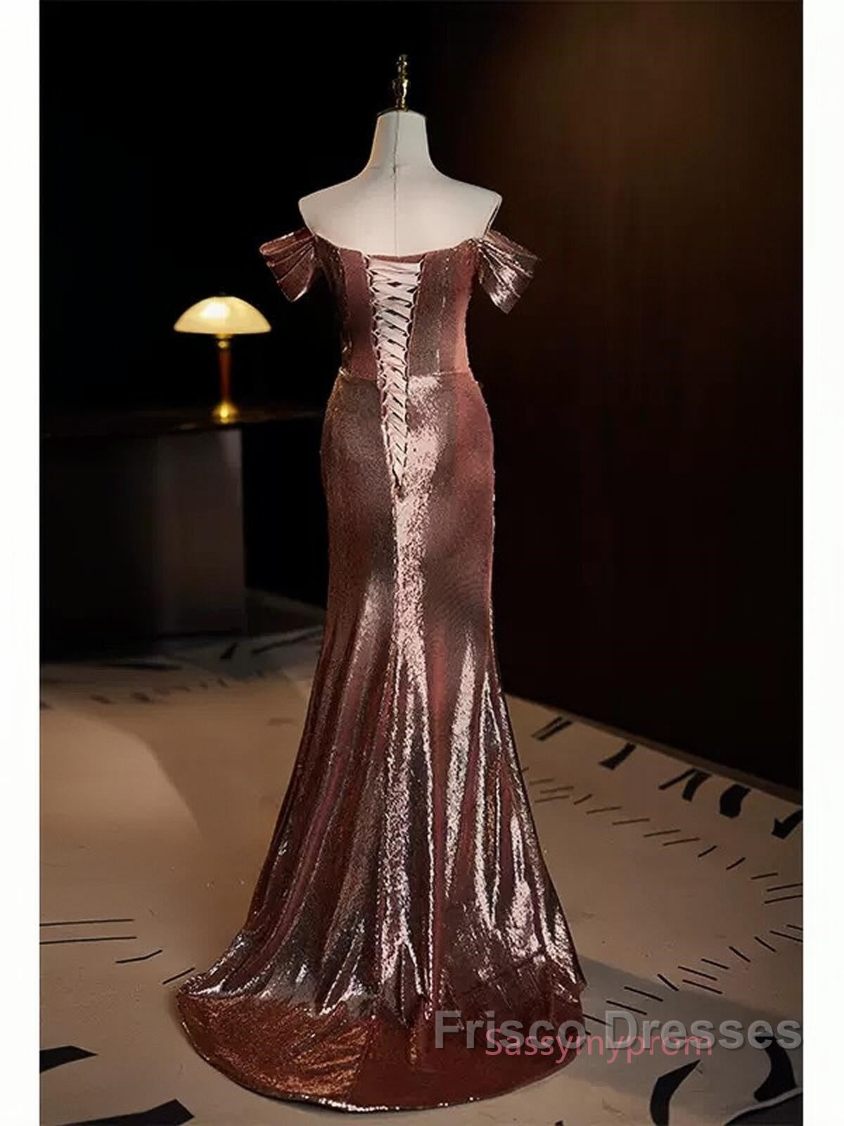 Pleat Trumpet Mermaid Coffee Sequin Formal Prom Dress With Slit
