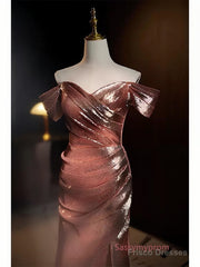 Pleat Trumpet Mermaid Coffee Sequin Prom Dress With Slit